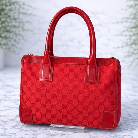 Gucci Red Monogram Canvas Tote Vintage - Picture 2 of 15